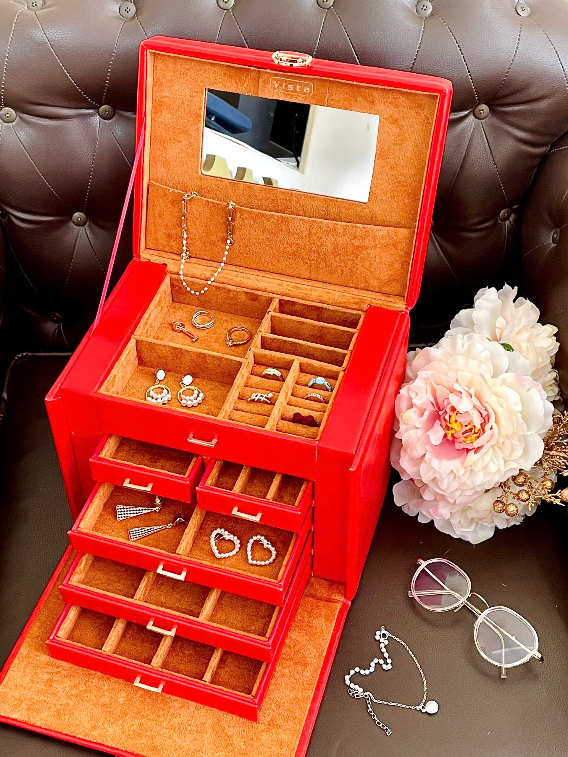 Hộp Trang Sức Lớn Mở 2 Cánh Đỏ
