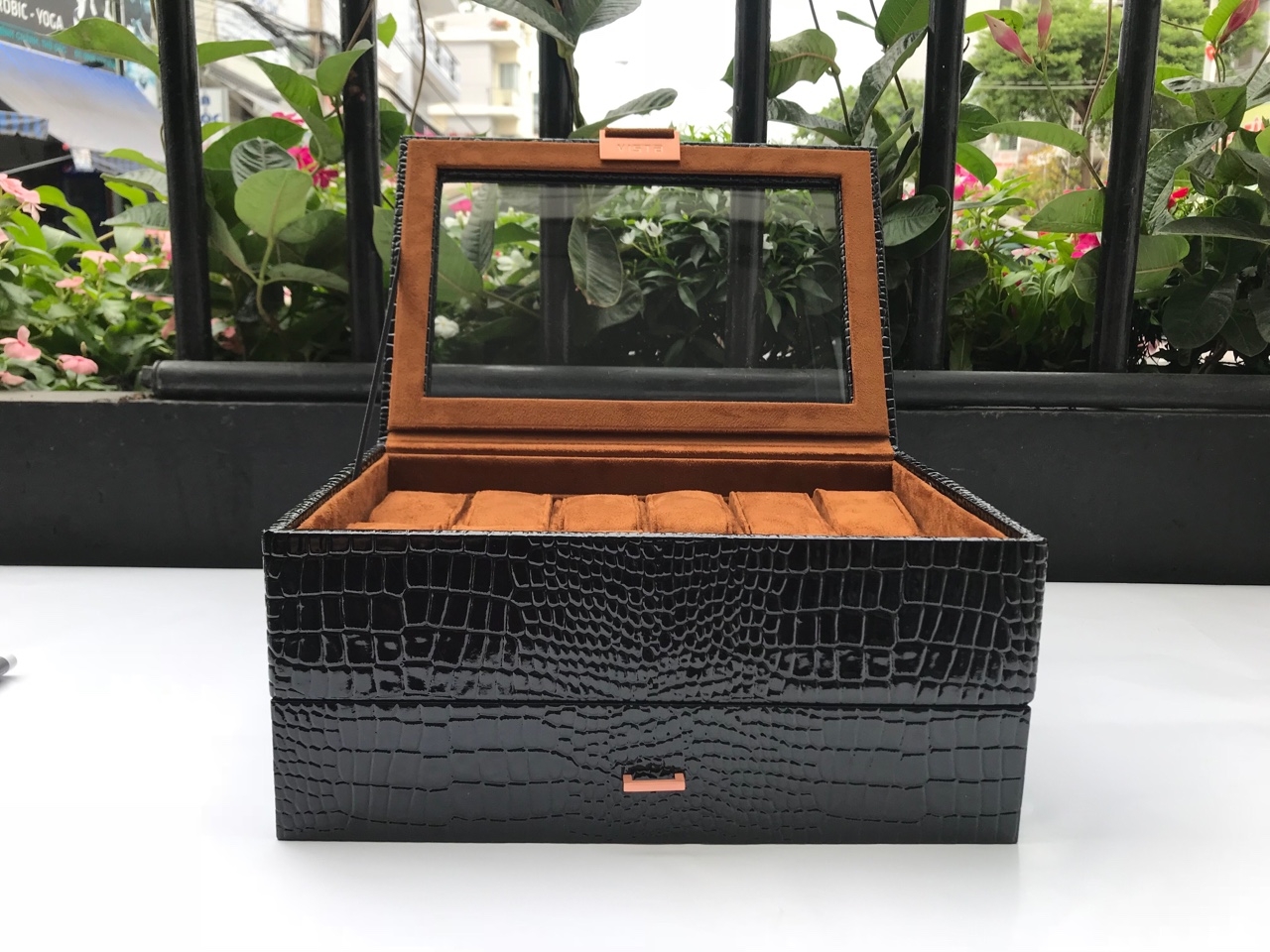 Hộp Đồng Hồ 2 Tầng Cá Sấu Đen - DHD2
