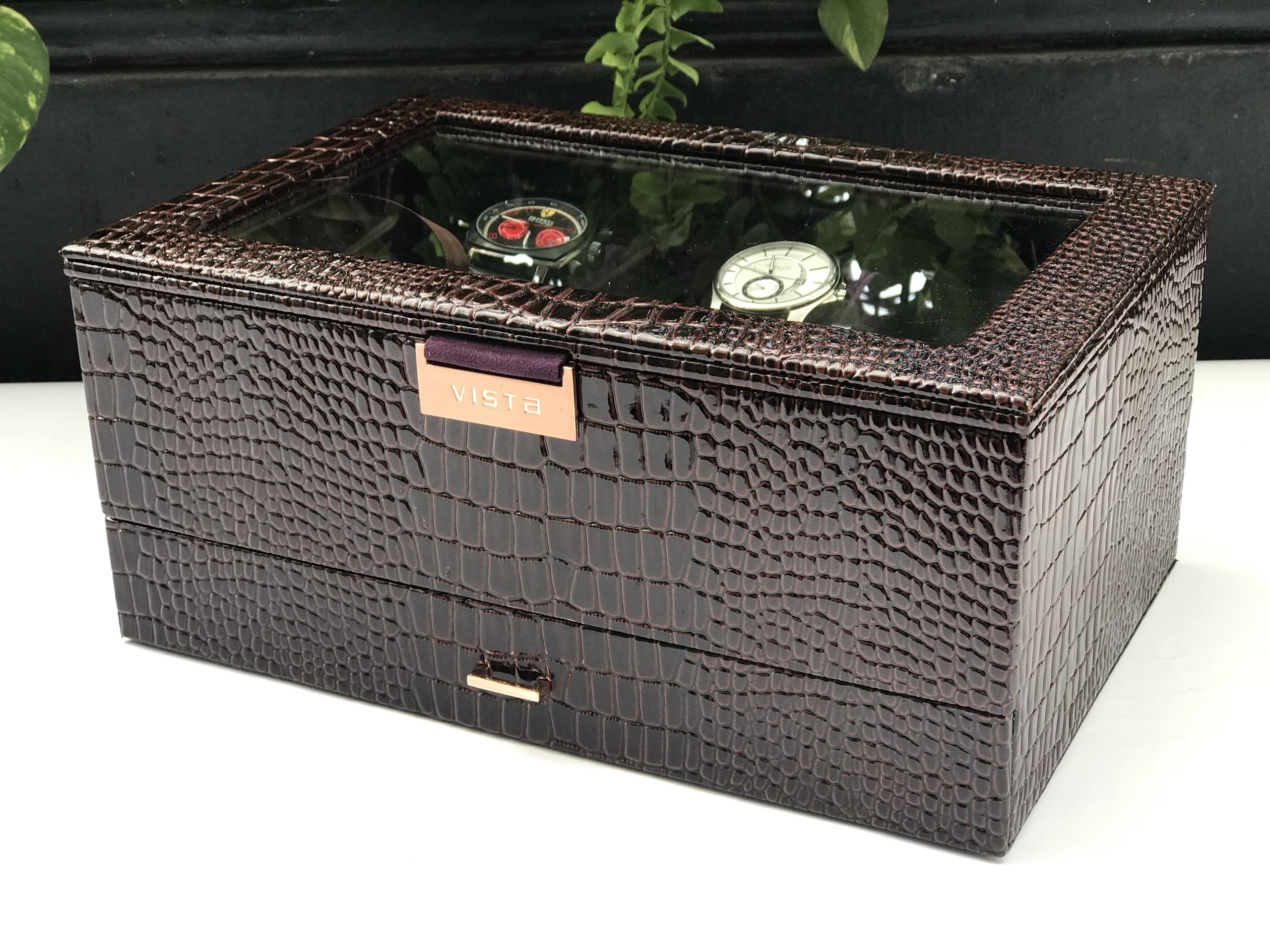 Hộp Đồng Hồ 2 Tầng Cá Sấu Nâu - DHN2