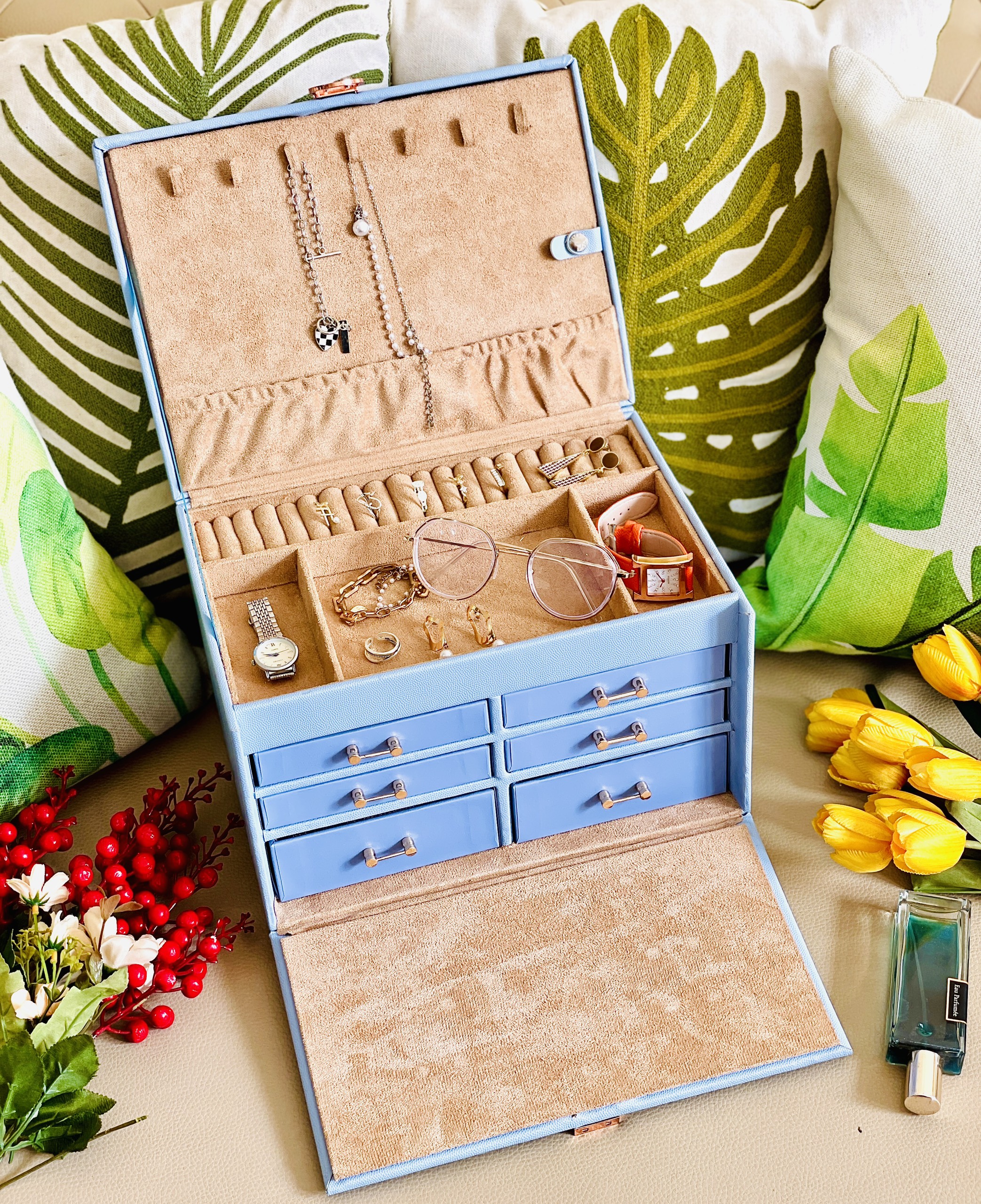 Hộp Trang Sức Lớn Có Khóa Xanh